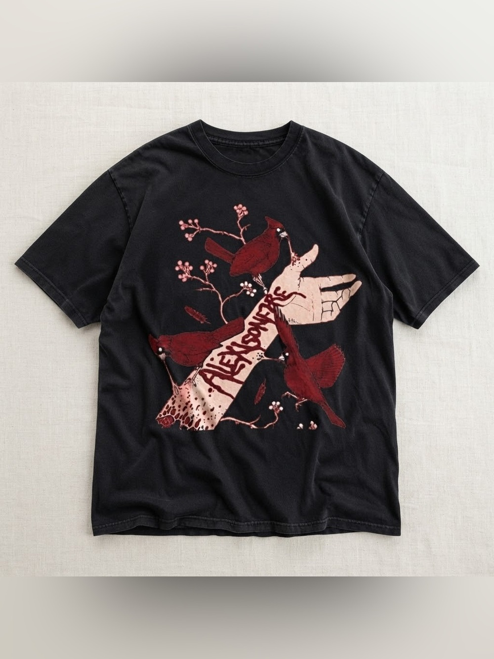 Gildan Black Tee with Red Cardinal Hand Graphic